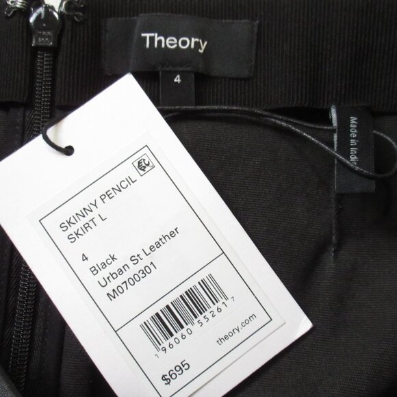 NWT Theory Skinny Pencil in Black Urban Stretch Leather Skirt 4 $695 - Picture 2 of 3